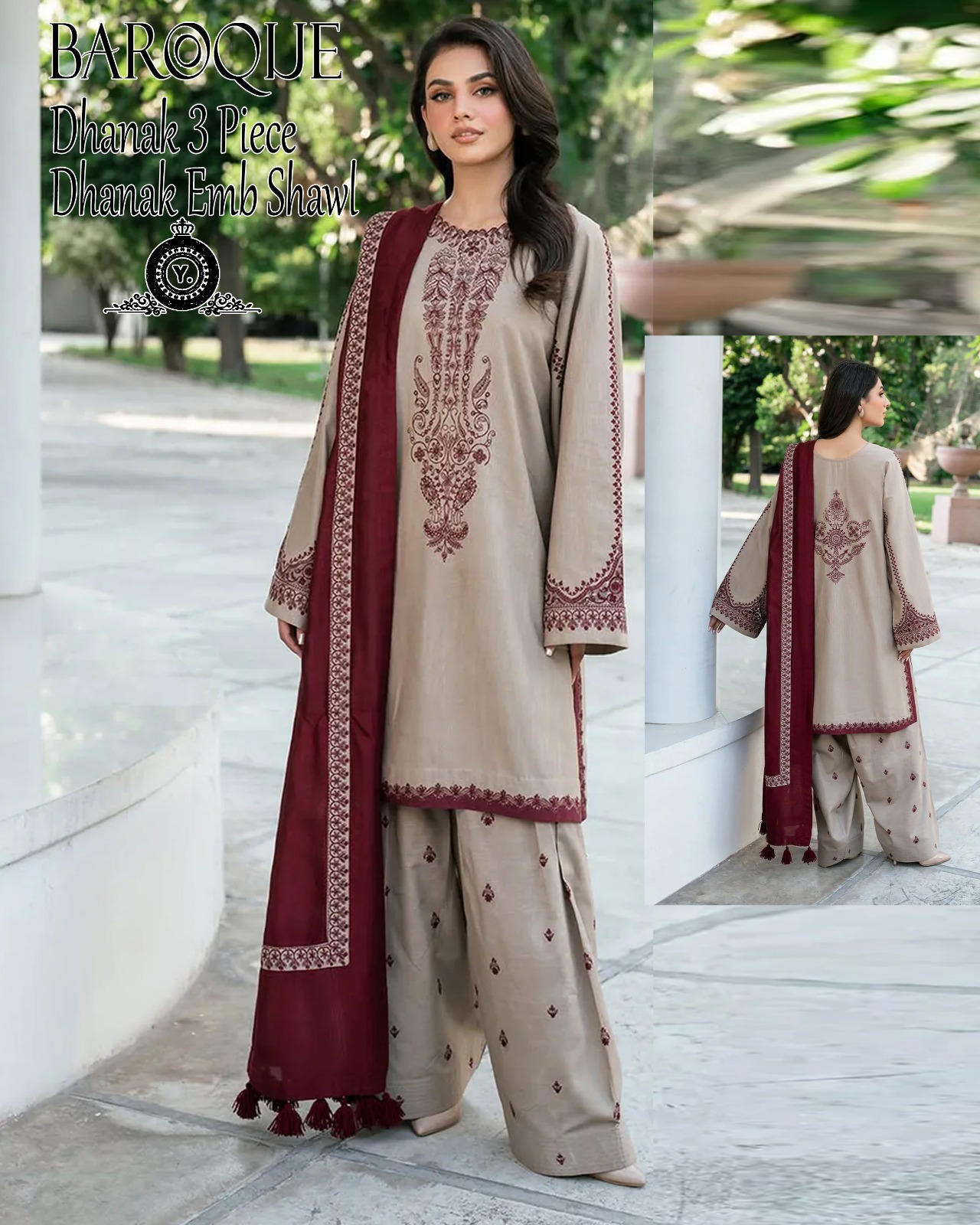 Dhanak embroidered luxury unstitched 3pc suit